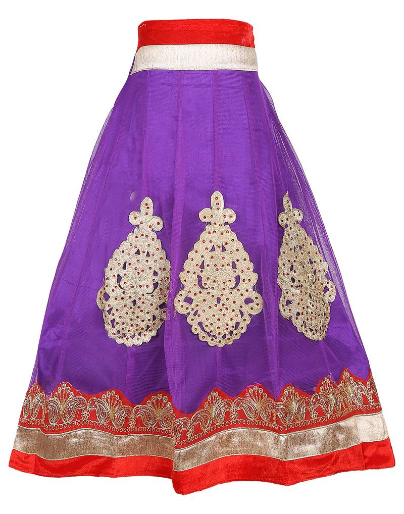 Purple Net Embroidered stitched   lehenga &   choli with dupatta