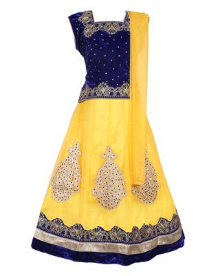 Yellow Net Embroidered stitched   lehenga &   choli with dupatta 1