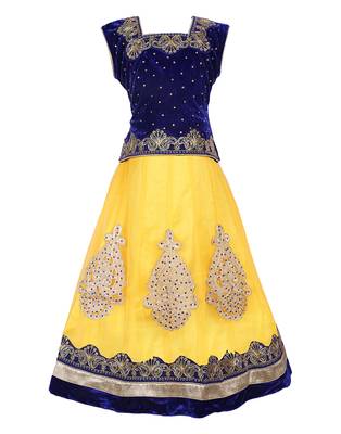 Yellow Net Embroidered stitched   lehenga &   choli with dupatta 2