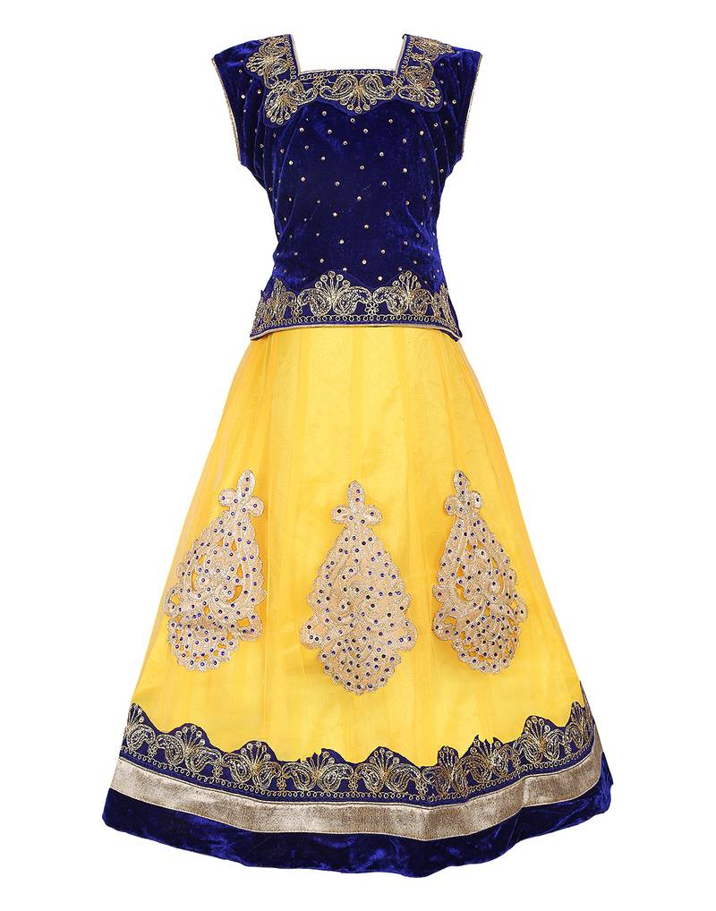 Yellow Net Embroidered stitched   lehenga &   choli with dupatta