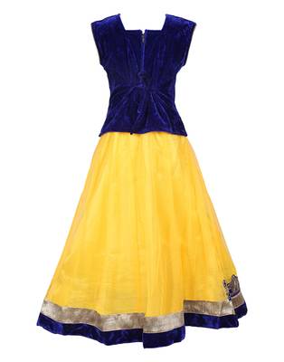 Yellow Net Embroidered stitched   lehenga &   choli with dupatta 3