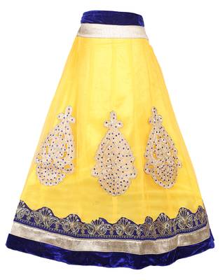 Yellow Net Embroidered stitched   lehenga &   choli with dupatta 4