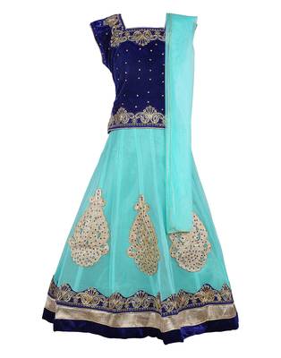 green Net Embroidered stitched   lehenga &   choli with dupatta 1