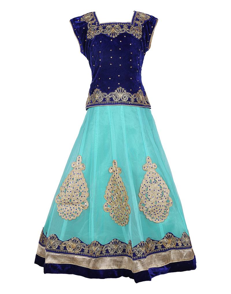 green Net Embroidered stitched   lehenga &   choli with dupatta