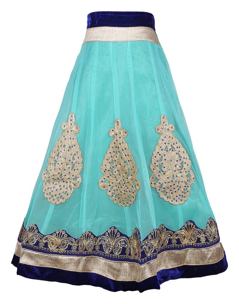 green Net Embroidered stitched   lehenga &   choli with dupatta