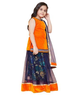 Orange Net printed stitched   lehenga &   choli with dupatta 4