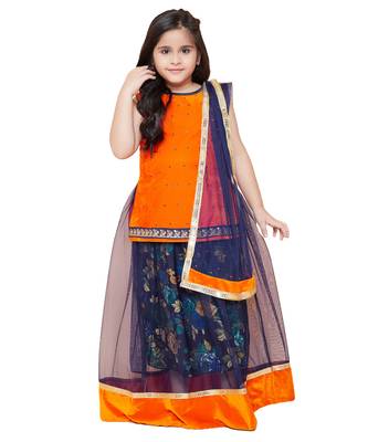 Orange Net printed stitched   lehenga &   choli with dupatta 5