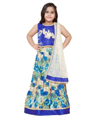 Blue silk printed stitched   lehenga &   choli with dupatta 1