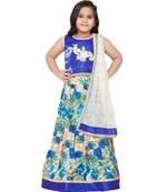 Blue silk printed stitched   lehenga &   choli with dupatta