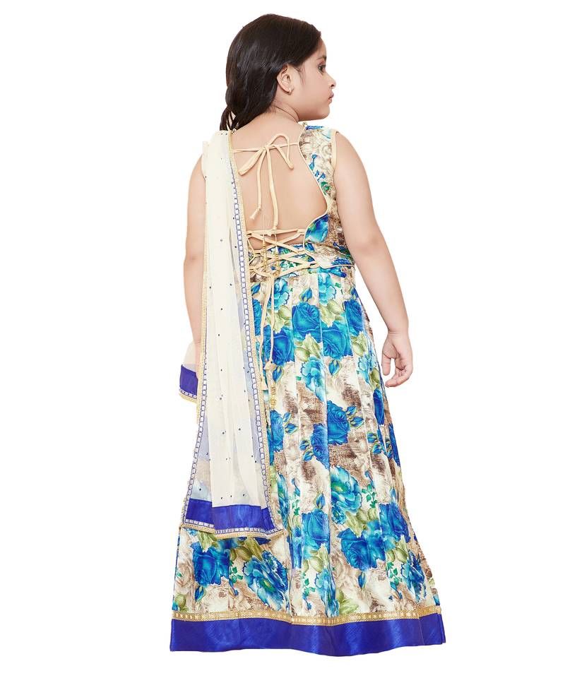 Blue silk printed stitched   lehenga &   choli with dupatta