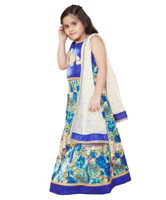Blue silk printed stitched   lehenga &   choli with dupatta 3