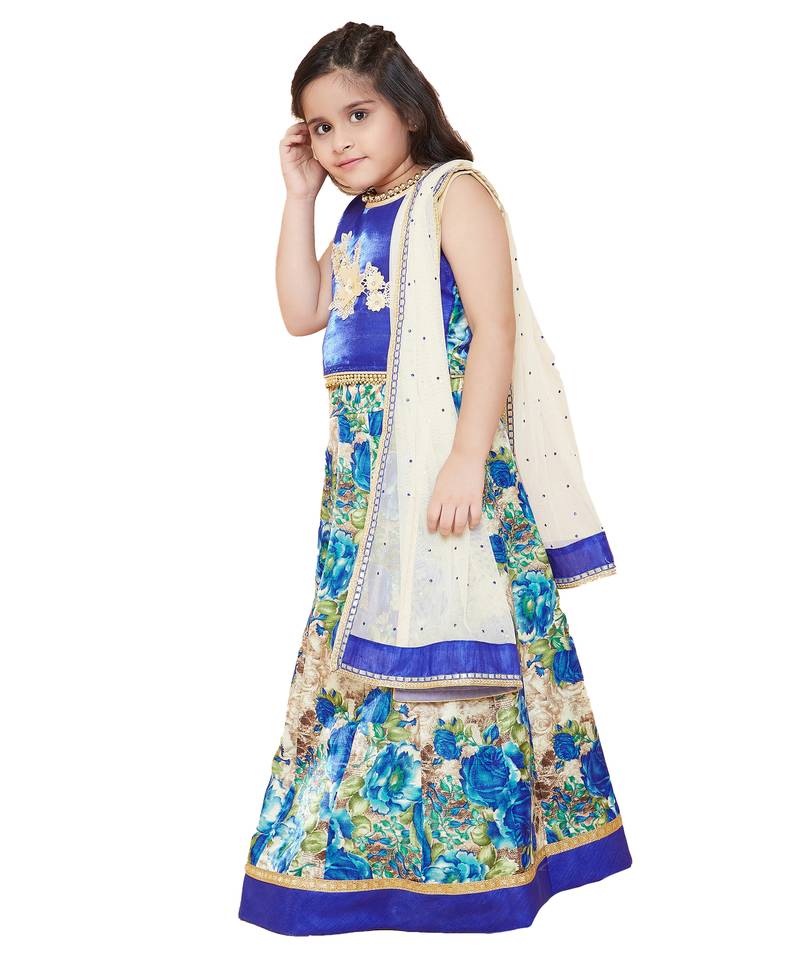 Blue silk printed stitched   lehenga &   choli with dupatta