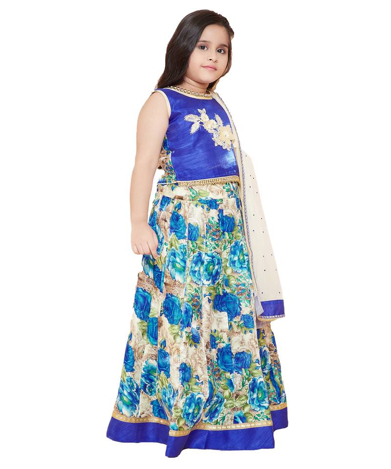 Blue silk printed stitched   lehenga &   choli with dupatta