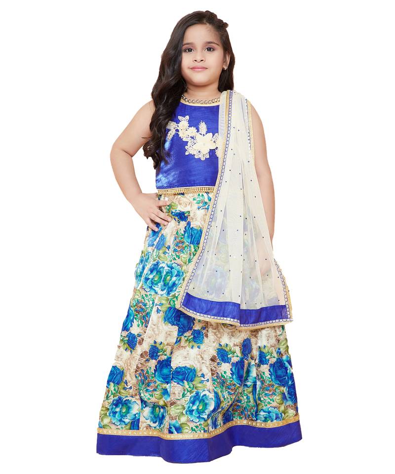 Blue silk printed stitched   lehenga &   choli with dupatta