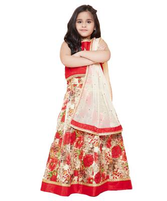 Red silk printed stitched   lehenga &   choli with dupatta 1