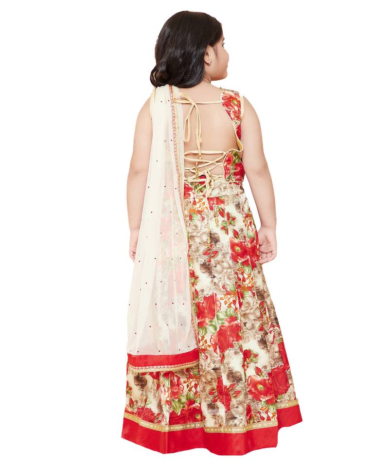 Red silk printed stitched   lehenga &   choli with dupatta