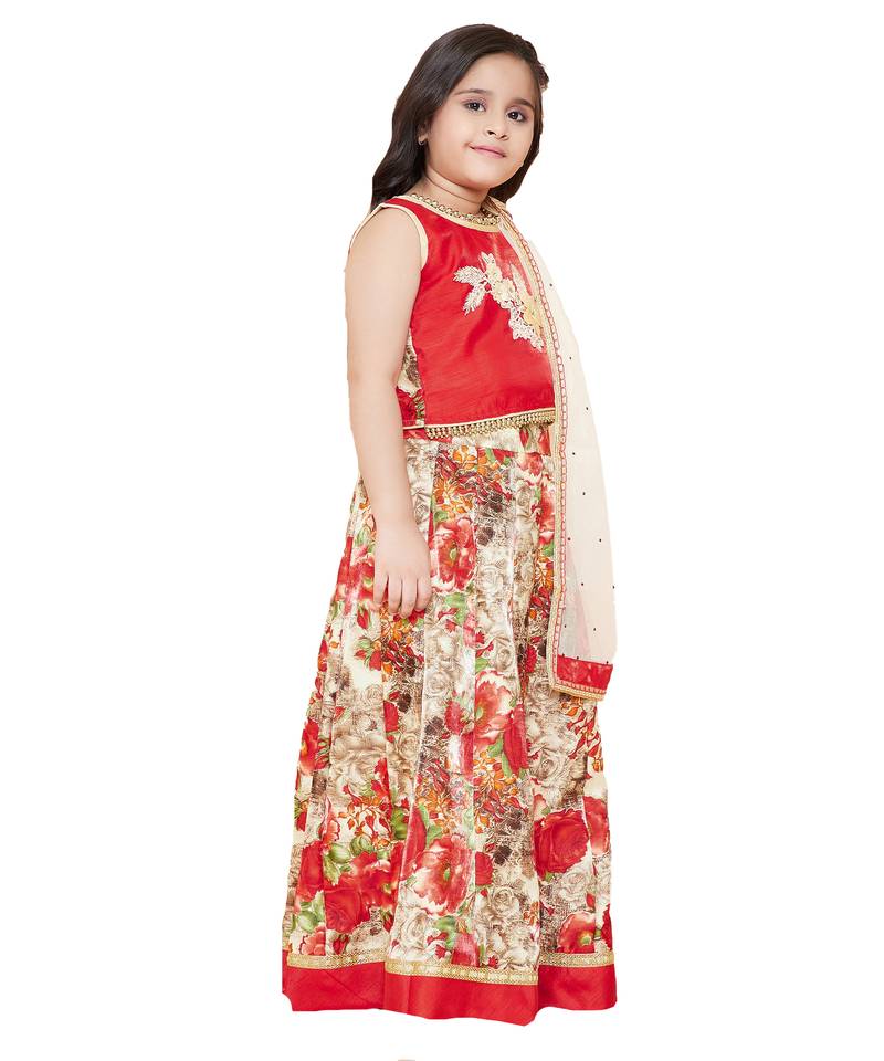 Red silk printed stitched   lehenga &   choli with dupatta