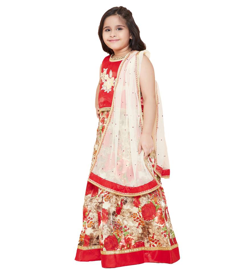 Red silk printed stitched   lehenga &   choli with dupatta