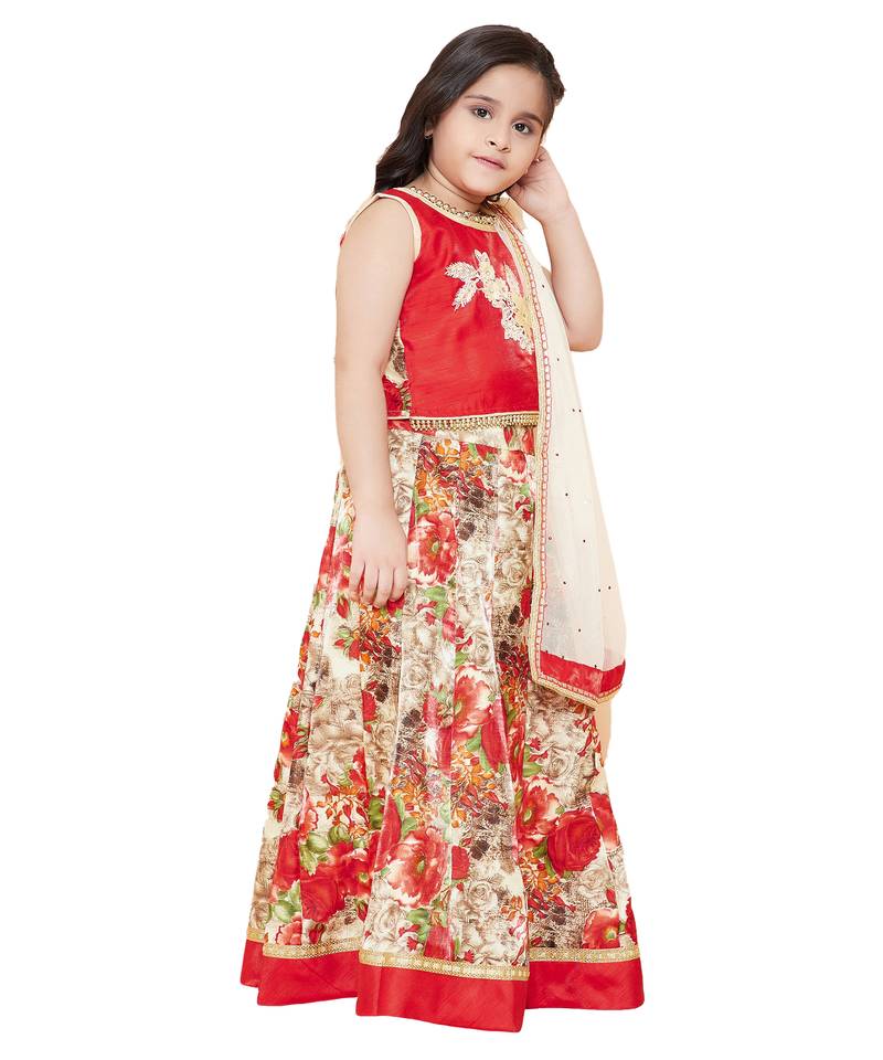 Red silk printed stitched   lehenga &   choli with dupatta