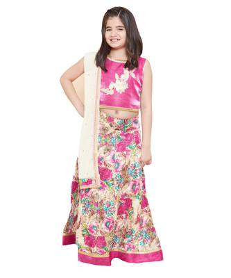 Pink silk printed stitched   lehenga &   choli with dupatta 1