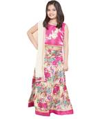 Pink silk printed stitched   lehenga &   choli with dupatta