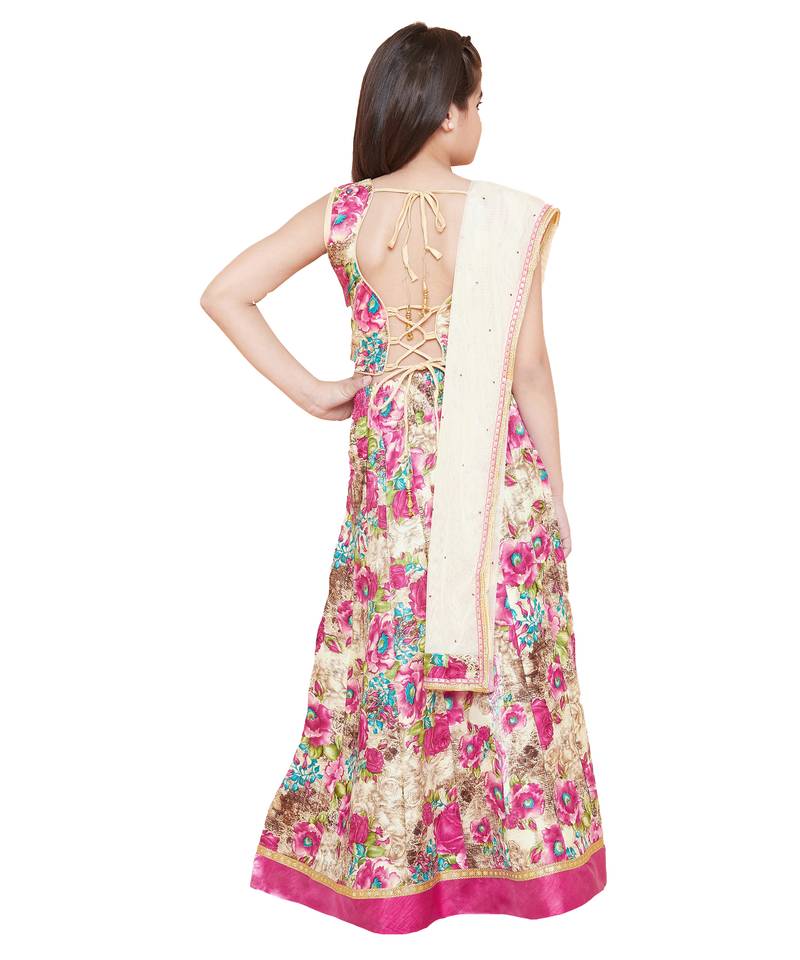 Pink silk printed stitched   lehenga &   choli with dupatta