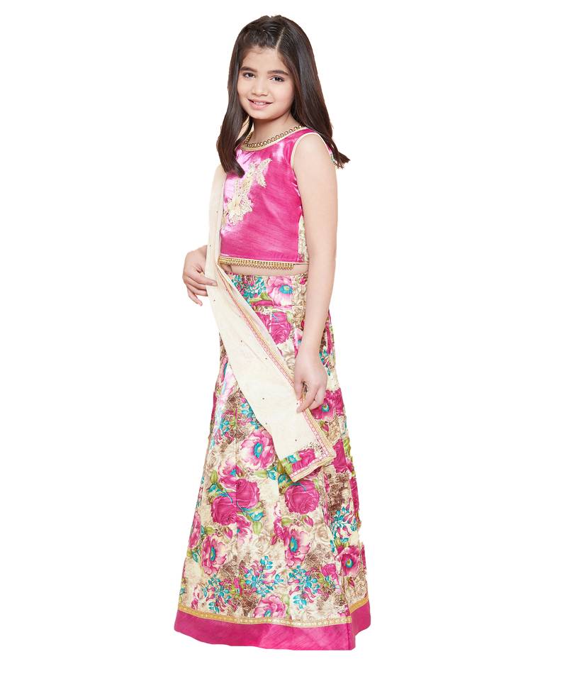 Pink silk printed stitched   lehenga &   choli with dupatta