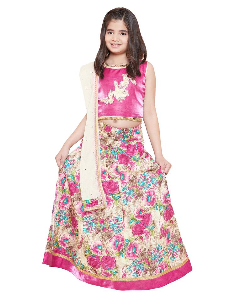 Pink silk printed stitched   lehenga &   choli with dupatta
