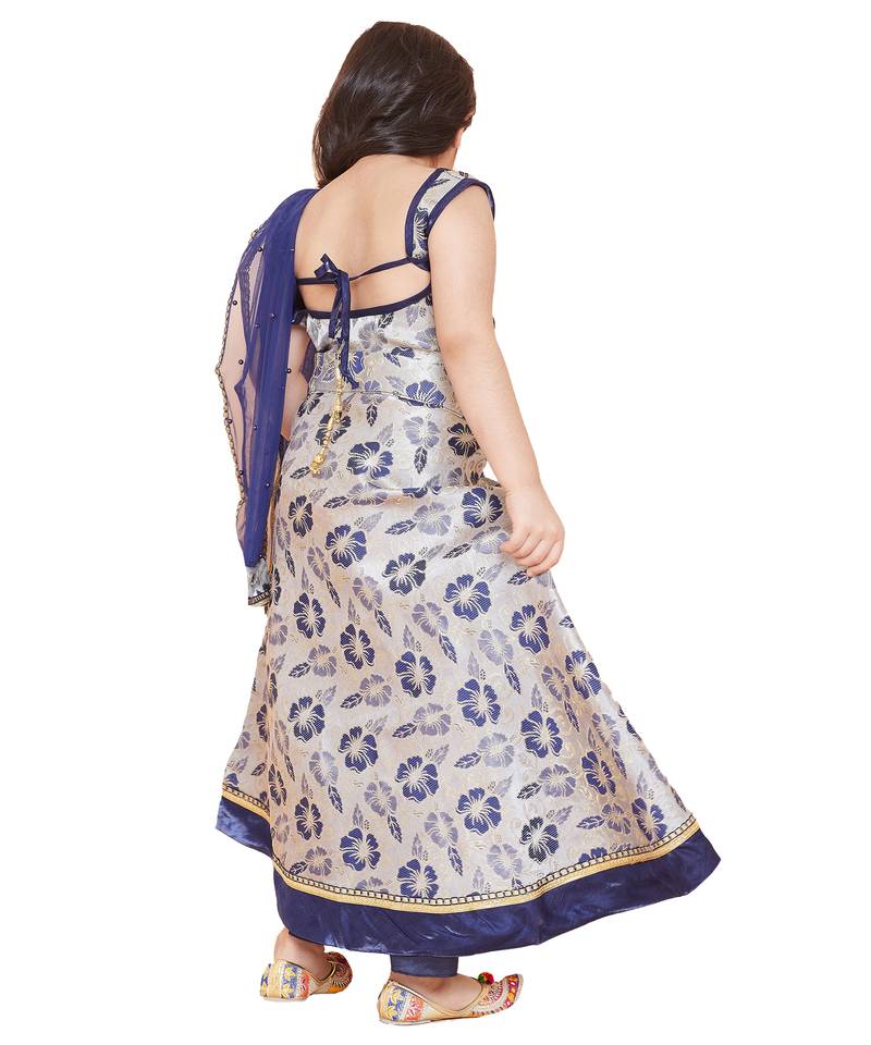 Blue Jacquard printed stitched   lehenga &   choli with dupatta