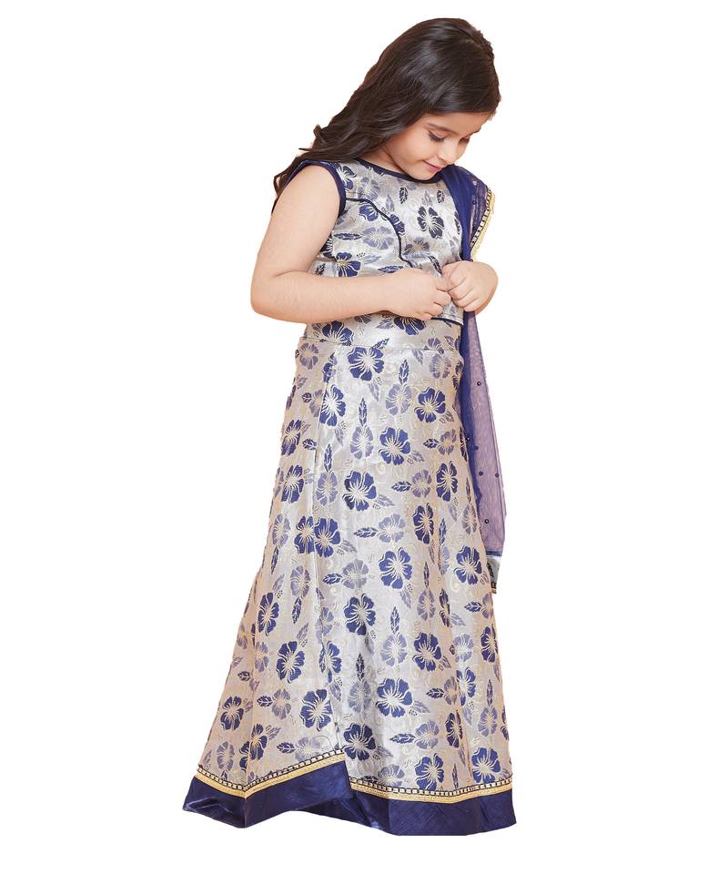 Blue Jacquard printed stitched   lehenga &   choli with dupatta