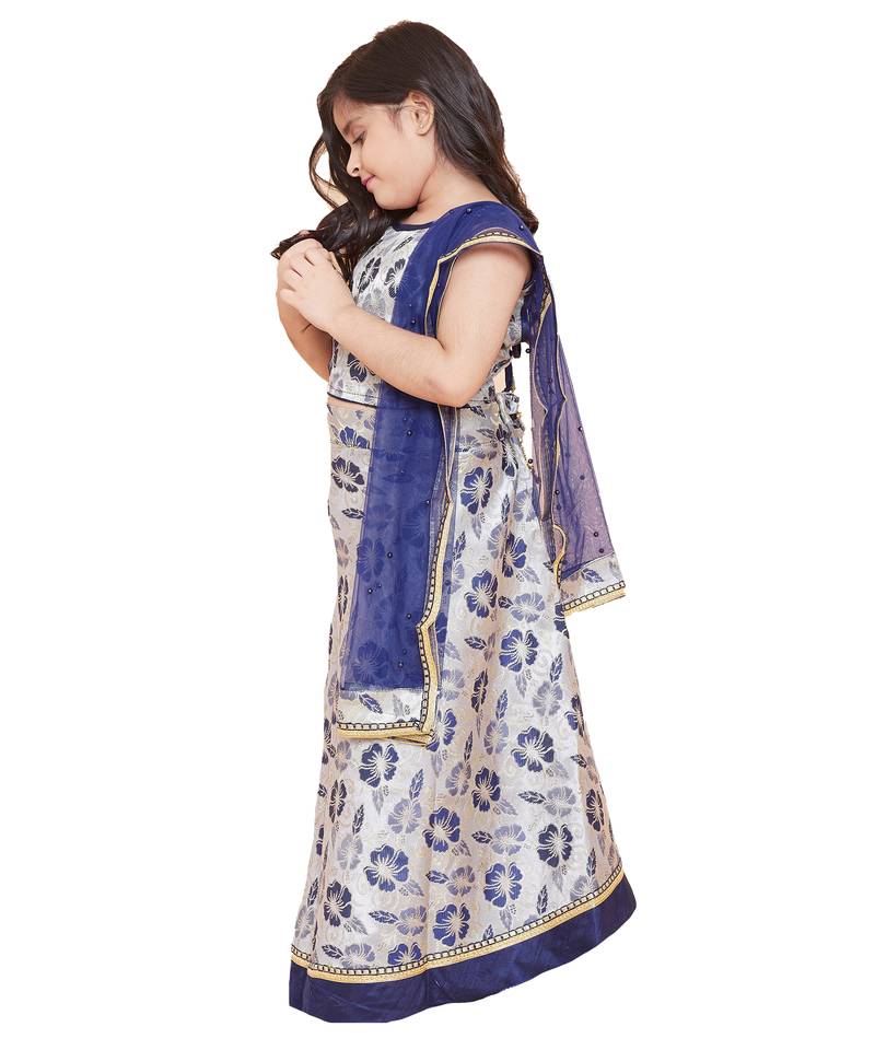 Blue Jacquard printed stitched   lehenga &   choli with dupatta