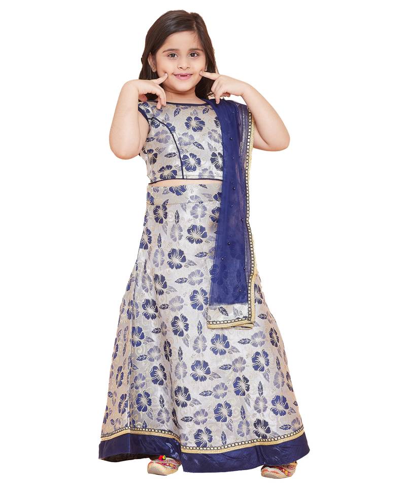 Blue Jacquard printed stitched   lehenga &   choli with dupatta