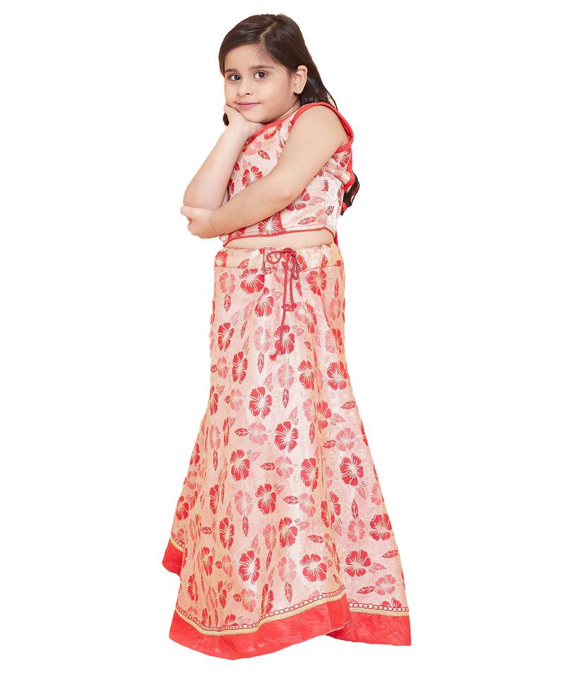 Red Jacquard printed stitched   lehenga &   choli with dupatta