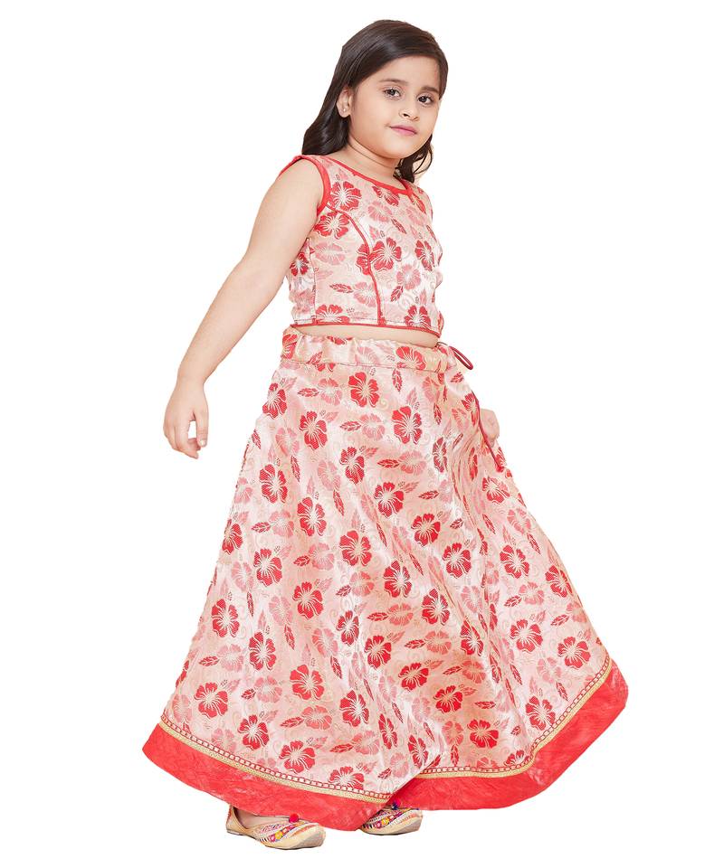 Red Jacquard printed stitched   lehenga &   choli with dupatta