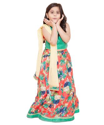 green silk printed stitched   lehenga &   choli with dupatta 1