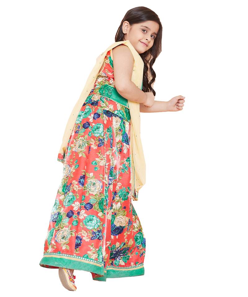 green silk printed stitched   lehenga &   choli with dupatta