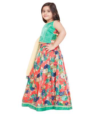green silk printed stitched   lehenga &   choli with dupatta 3
