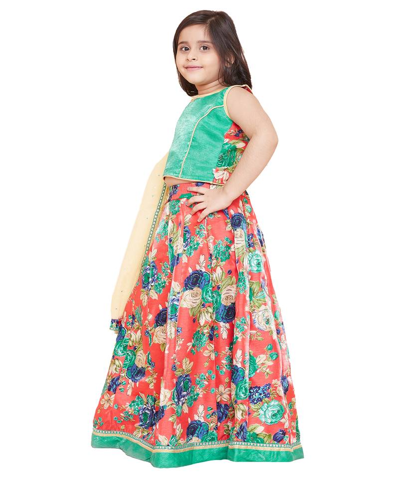 green silk printed stitched   lehenga &   choli with dupatta