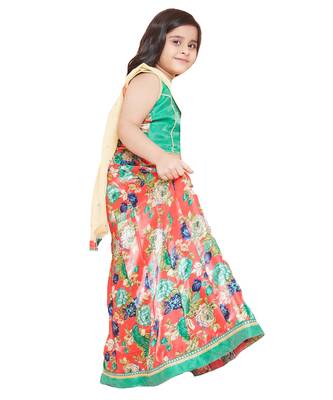 green silk printed stitched   lehenga &   choli with dupatta 4