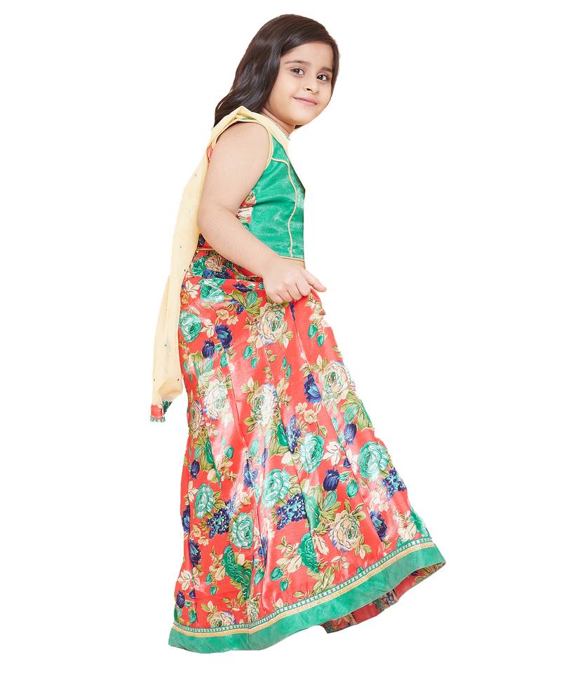 green silk printed stitched   lehenga &   choli with dupatta