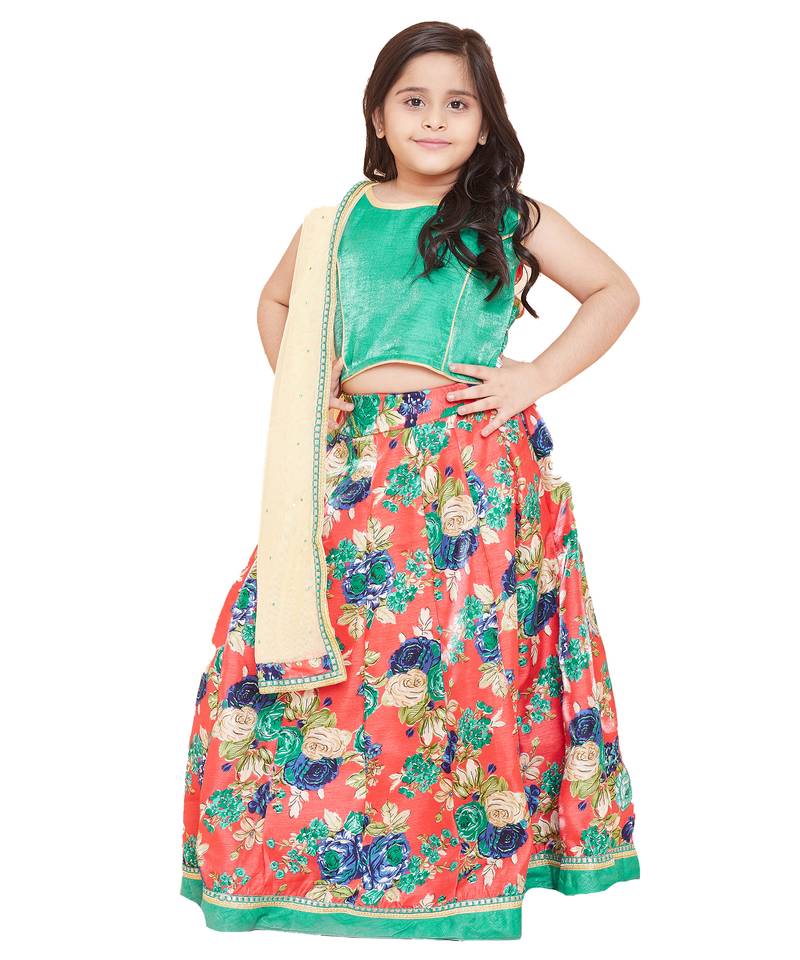 green silk printed stitched   lehenga &   choli with dupatta