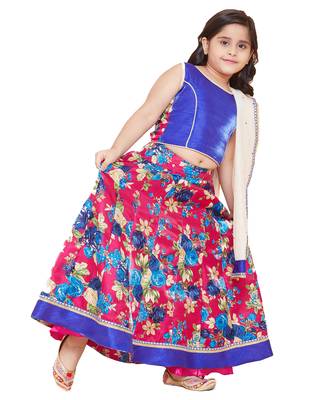 Pink silk printed stitched   lehenga &   choli with dupatta 1