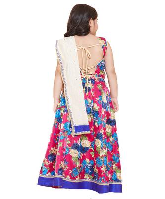 Pink silk printed stitched   lehenga &   choli with dupatta 2
