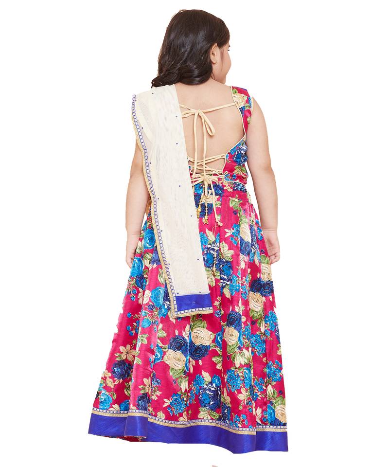Pink silk printed stitched   lehenga &   choli with dupatta