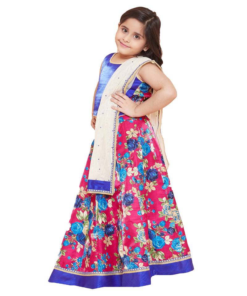 Pink silk printed stitched   lehenga &   choli with dupatta
