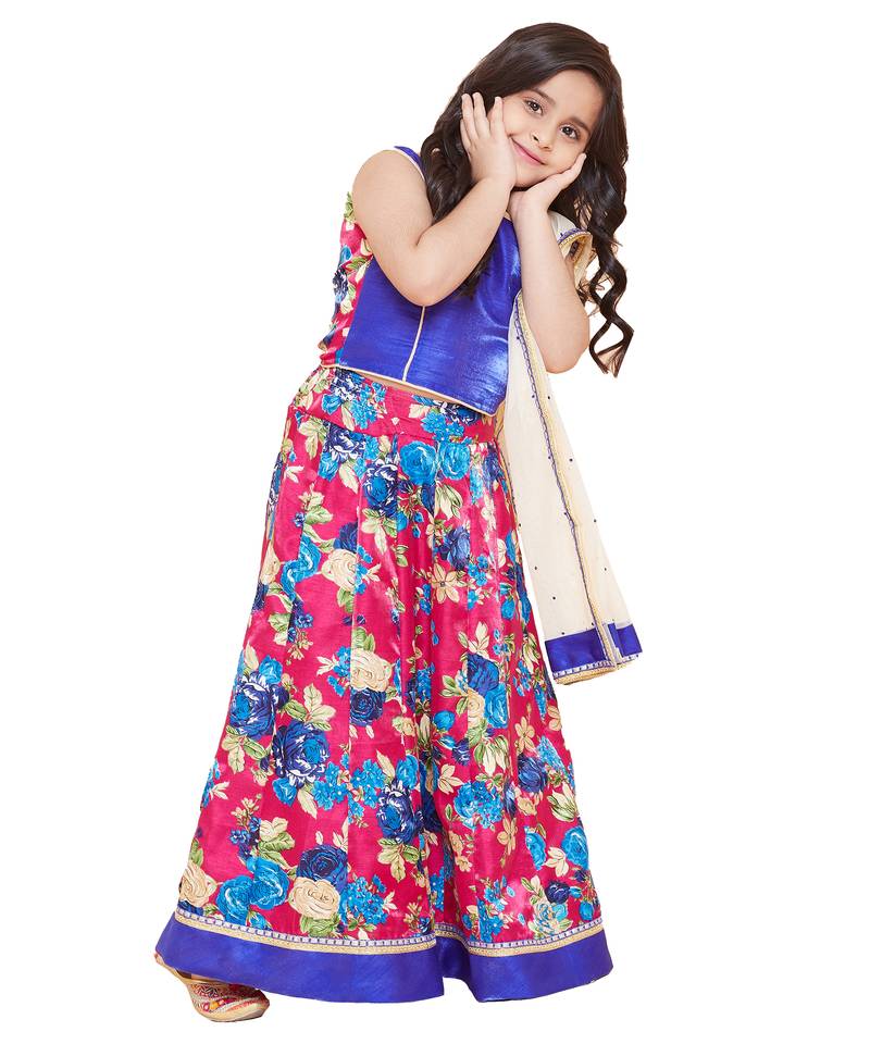 Pink silk printed stitched   lehenga &   choli with dupatta