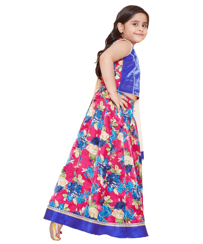 Pink silk printed stitched   lehenga &   choli with dupatta