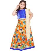 Gold silk printed stitched   lehenga &   choli with dupatta