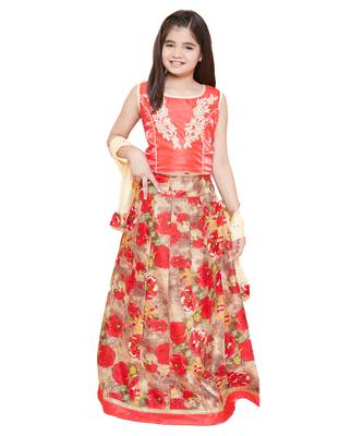 Red silk printed stitched   lehenga &   choli with dupatta 1