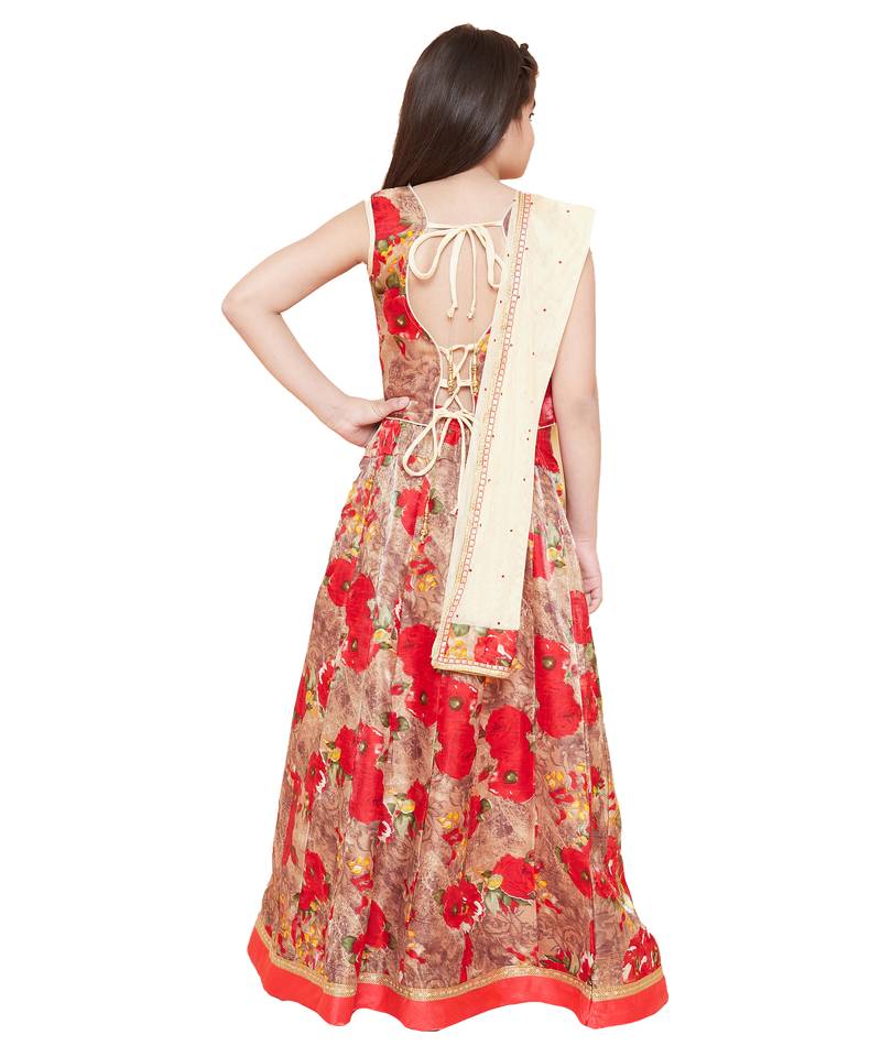 Red silk printed stitched   lehenga &   choli with dupatta